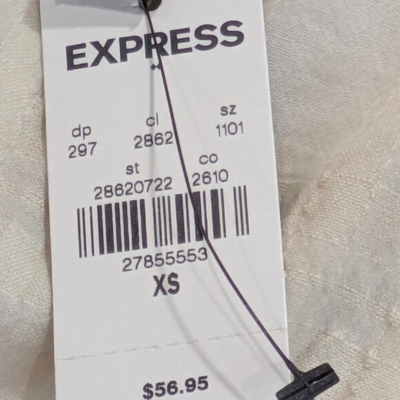 NEW Express Top Womens XS Beige Peasant Seersucker Rouched Smocked Boho Peplum - Picture 13 of 13